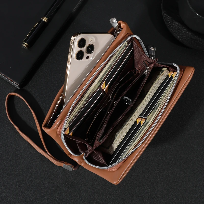 Business Wallet Retro Large Capacity Men's Versatile Double Folding Handbag, Elegant and Essential for Daily Business Travel