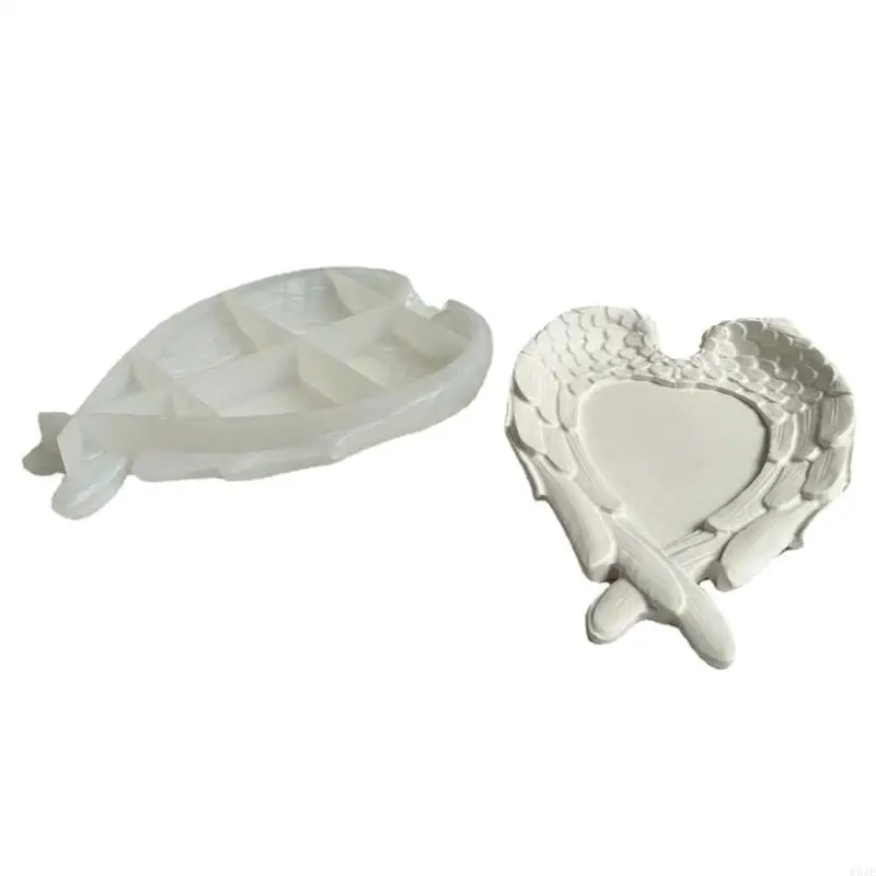 

R9JE Wing Love-heart Silicone Mould Dish Plaster Gypsum Resin Mold