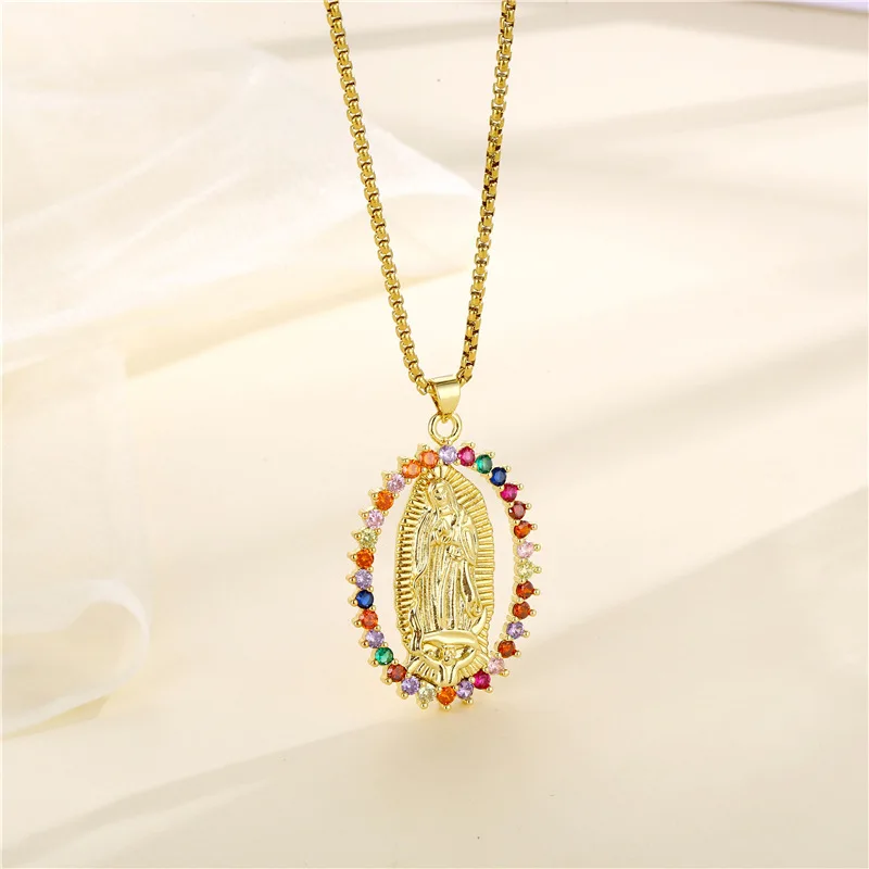 Fashion Vintage Virgin Mary Necklace Men Ladies Lucky Virgin Mary Oval Simple Clavicle Pendant Religious Gift