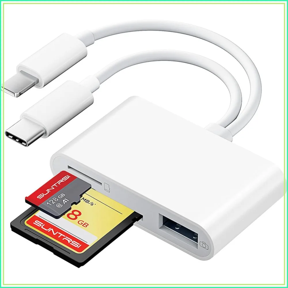 SD Card Reader for iPhone iPad Camera with USB C, Dual Slot USB 3.0 Memory Card Reader Supports SD/TF Card, Plug and Play