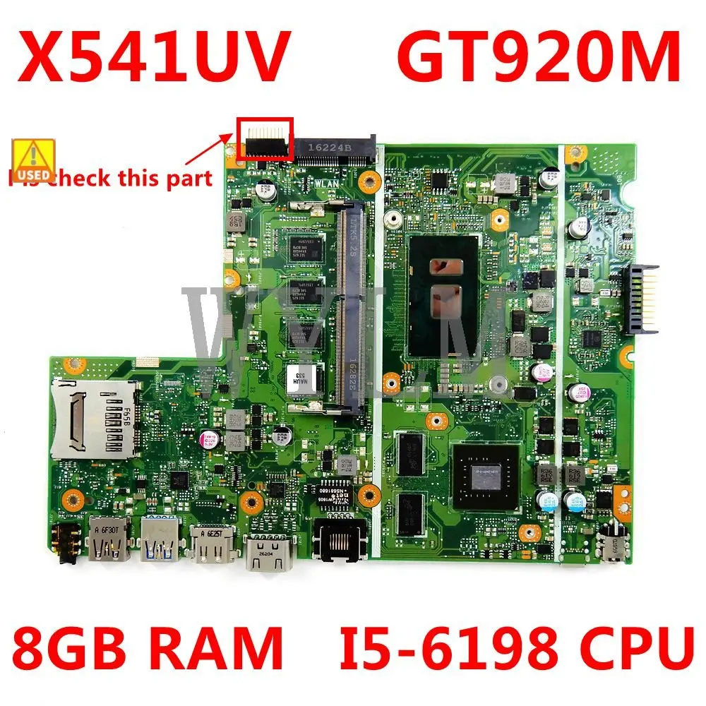 X541UV 8GB RAM GT920M I5-6198CPU mainboard For ASUS X541UA X541UV X541U F541U R541U laptop motherboard tested OK Used