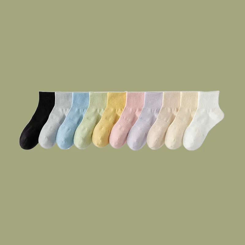 5/10 Pairs 2024 New Spring And Summer Thin Short Socks Solid Color Breathable Socks Boneless Women's Solid Color Cotton Socks