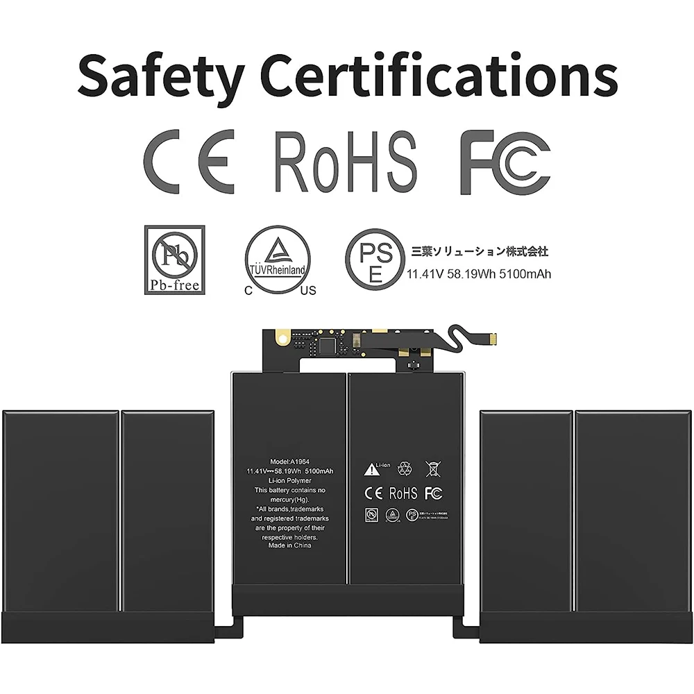 A1989 A2251 Laptop Battery A1964 Replacement for MacBook Pro 13 Inch A1989 (Mid 2018, 2019) & A2251 (2020) EMC 3214 3358 3348