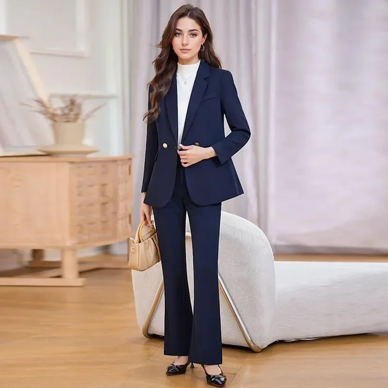 Set di pantaloni da completo blazer da lavoro formale elegante autunno pop per donna Set di pantaloni da giacca a maniche lunghe da 2 pezzi Set di abiti taglie forti