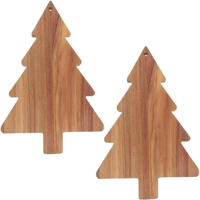 

FYBL-Wooden Christmas Tree Charcuterie Board 2Pcs, Cutting Board Xmas Tree Serving Kitchen Chopping Cheese Sushi Fruits Snacks