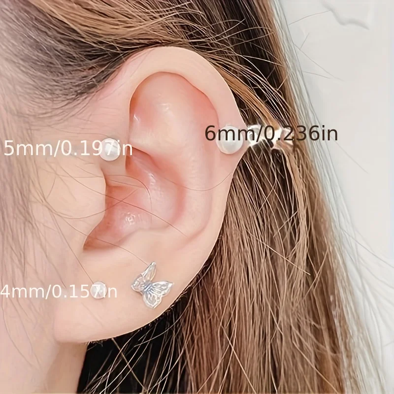 Screw Back Pearl Stud Earrings for Women Flat Back Pearl Cartilage Earrings Pearl Helix Earrings Hypoallergenic Piercing Jewelry