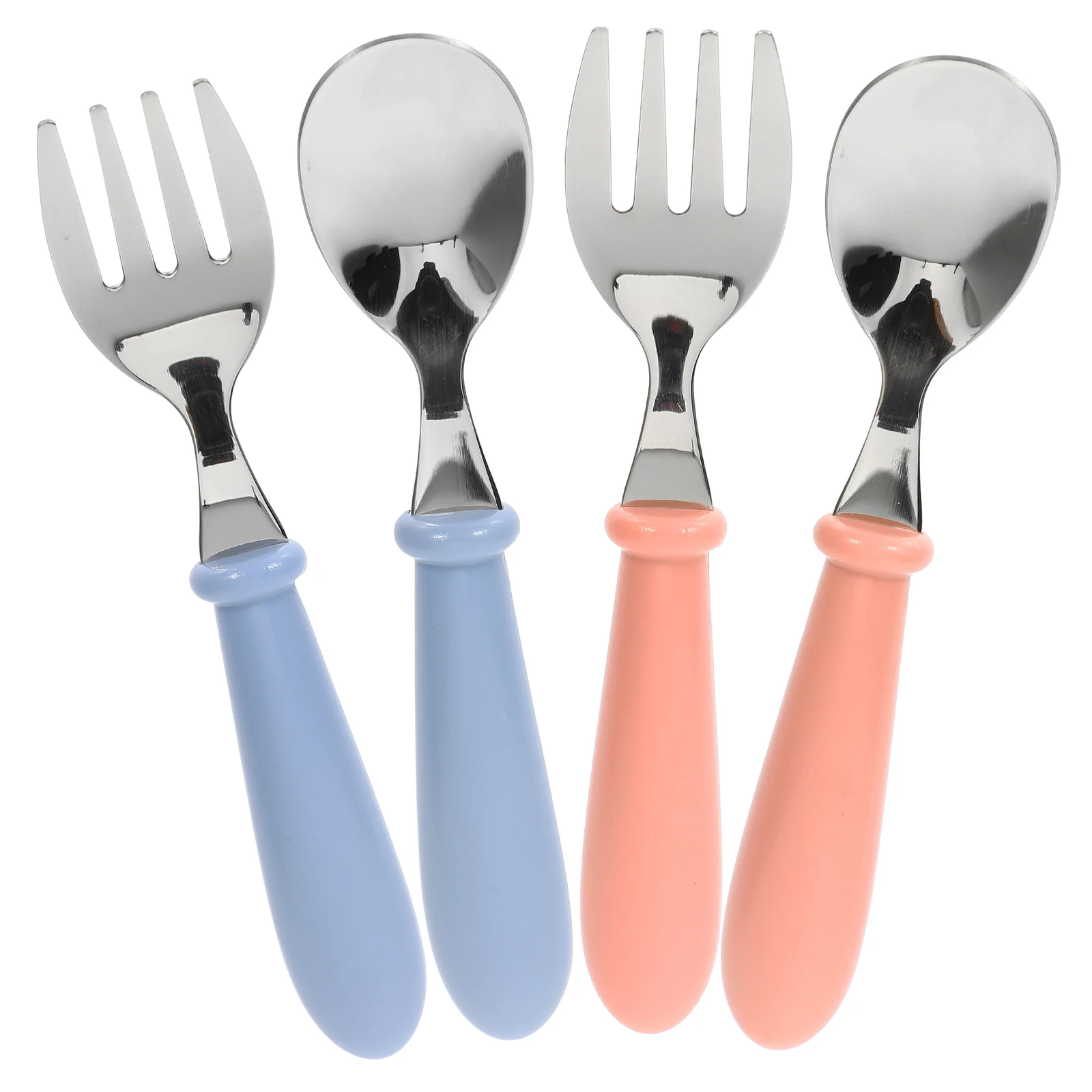 

4Pcs Toddler Utensils Stainless Steel ABS Kids Spoon Fork Set Baby Feeding Essentials Infant Feeder Supplies Training