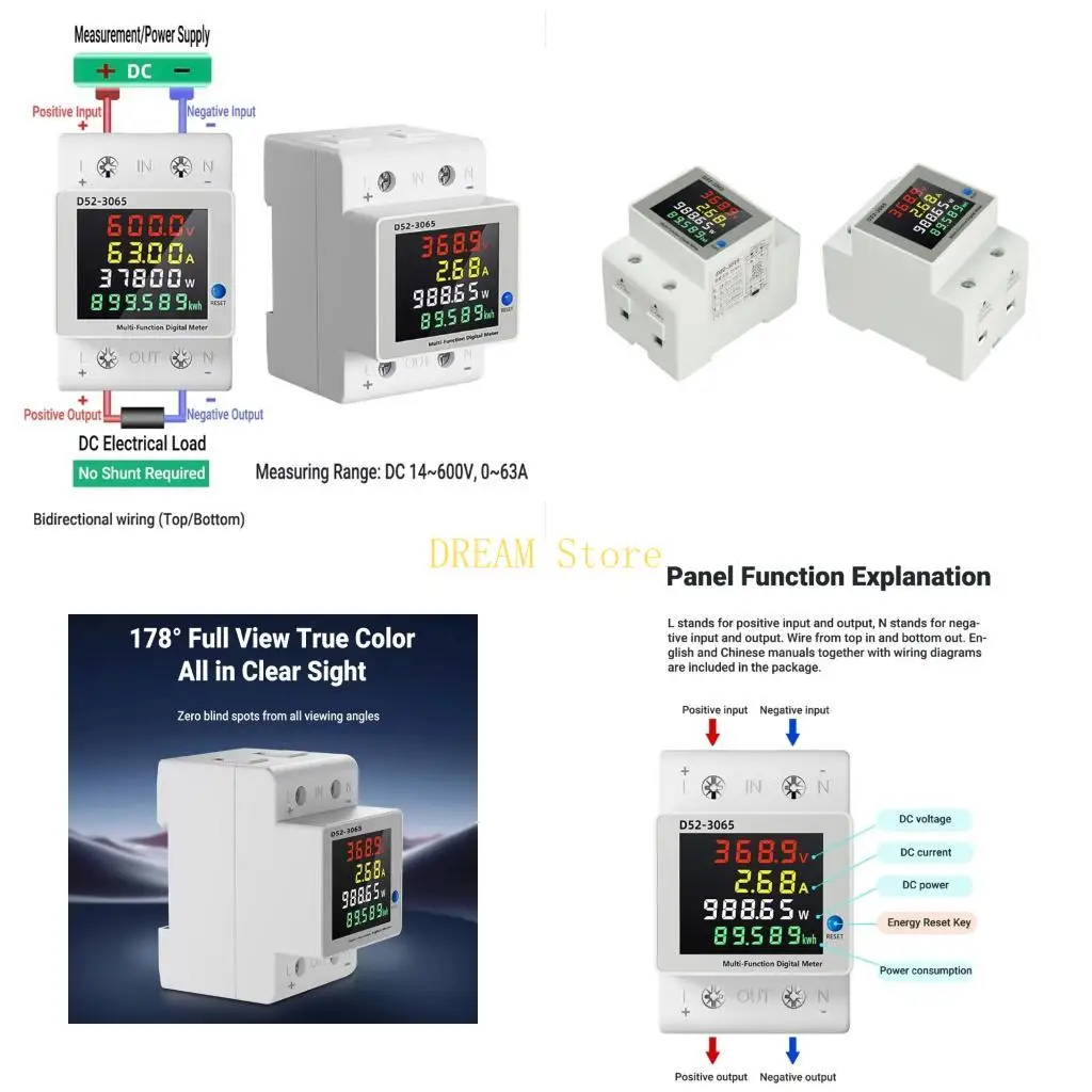 DIN Energy Meter DC14-600V with LCD kWh Readout for Charging Battery Use Best Sale