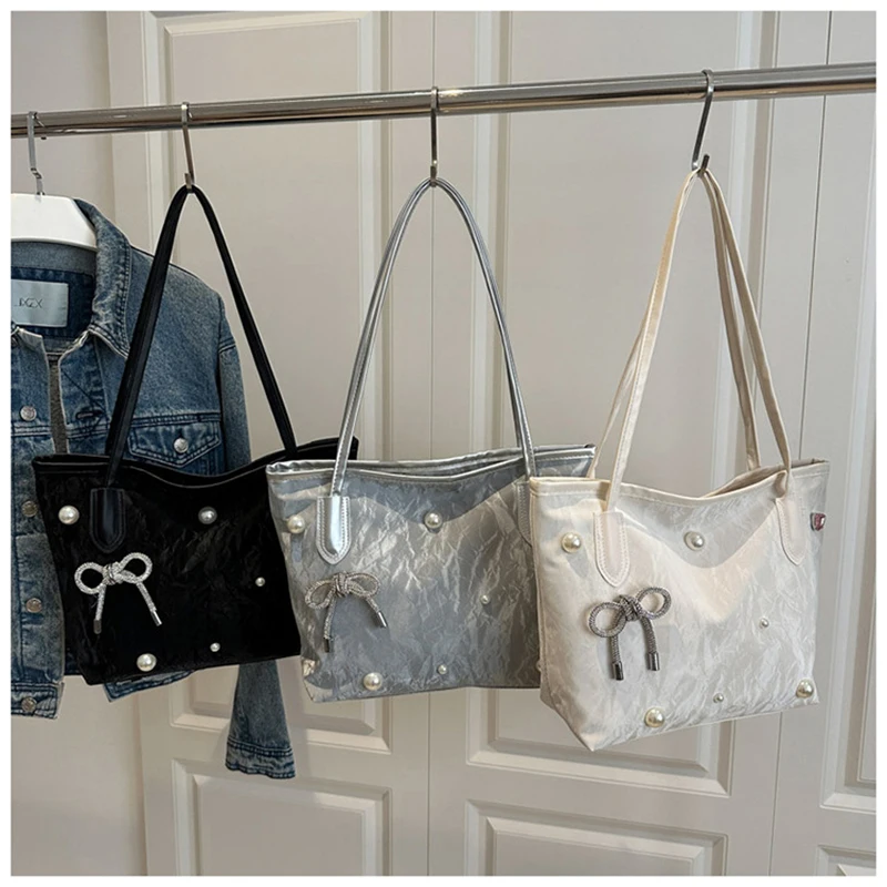 

Premium Pearl Bow Women's Bag 2025 New Commuter Bag Popular Shoulder Bag Large Capacity Tote Bag Versatile Underarm Bag