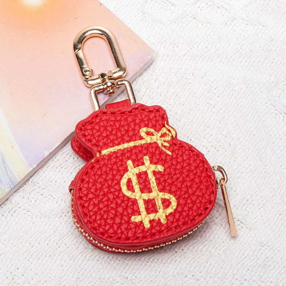 Cute Coin Purse Keychain With Carabiner Red Money Bag & Panda Small Zipper Pouch For Keys Coins Mini Wallet Keyring Accessory