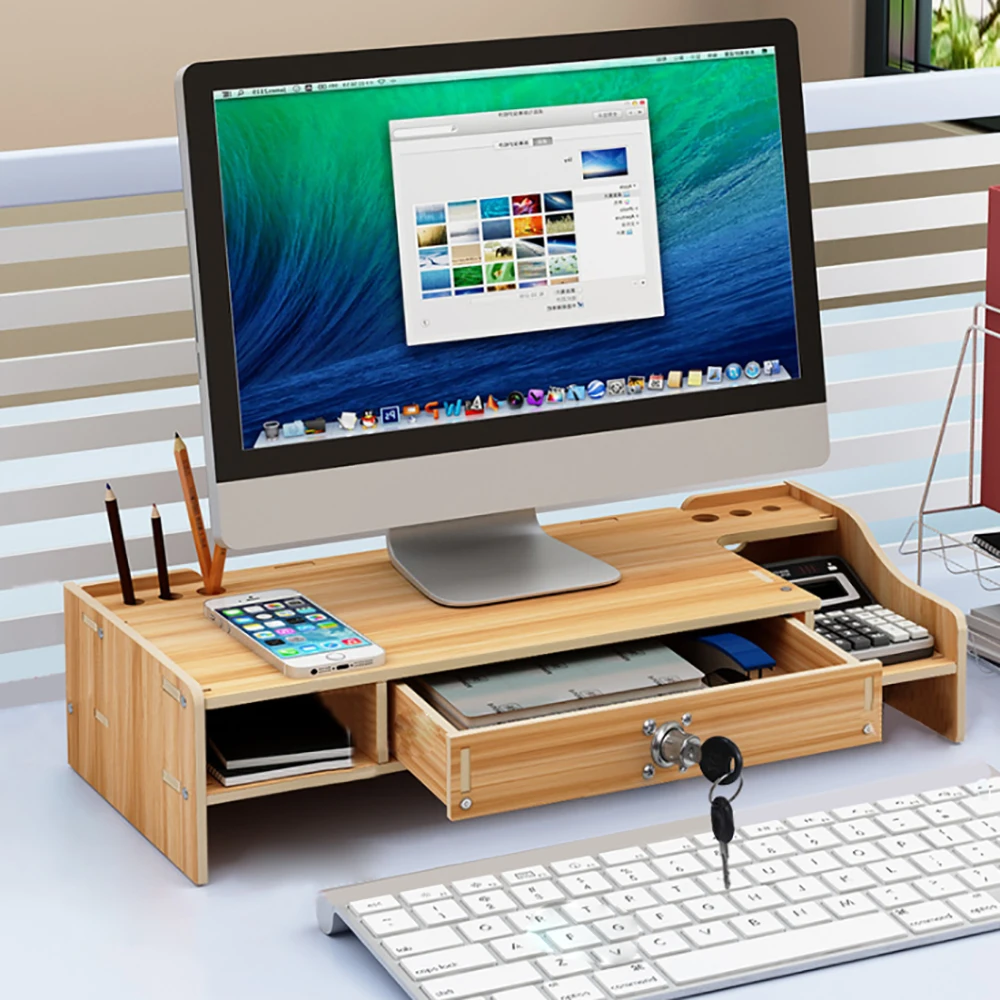 Holz monitor Riser mit Schublade Computer/Laptop/PC-Ständer für Schreibtisch Organizer Holz Schreibtisch Organizer mit Schublade Akten ablage Schreibtisch