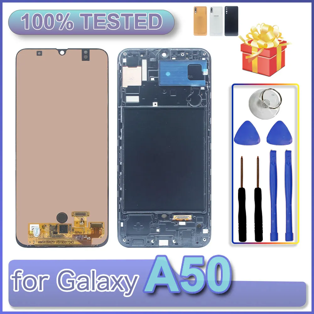 Pantalla LCD AMOLED para Samsung Galaxy A50, Pantalla Táctil Digitalizadora con Marco para Samsung A50 A505F
