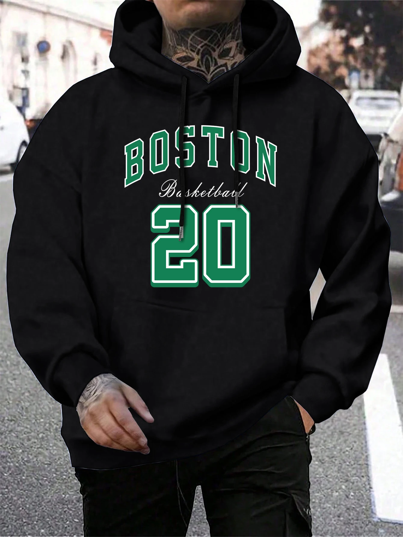 Boston City Print Men Hoody Harajuku Loose Pullover Fashion Fleece Warm Hoodie Man Vintage Autumn Crewneck Top