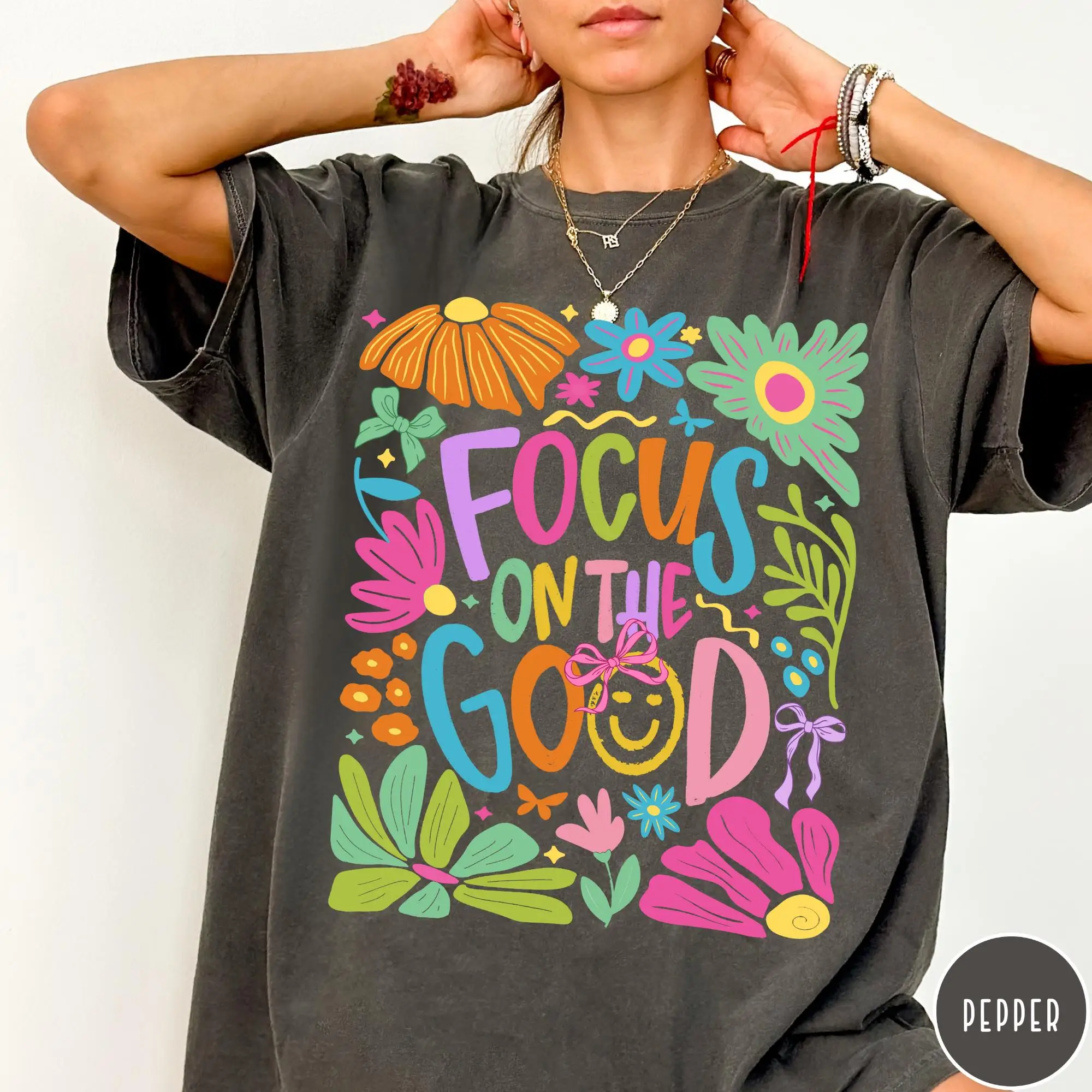 Focus on The Good T-Shirt, Mental Health Shirt, Positivity Retro Flower Shirt, Floral Inspiration Tee, Aesthetic  Tee