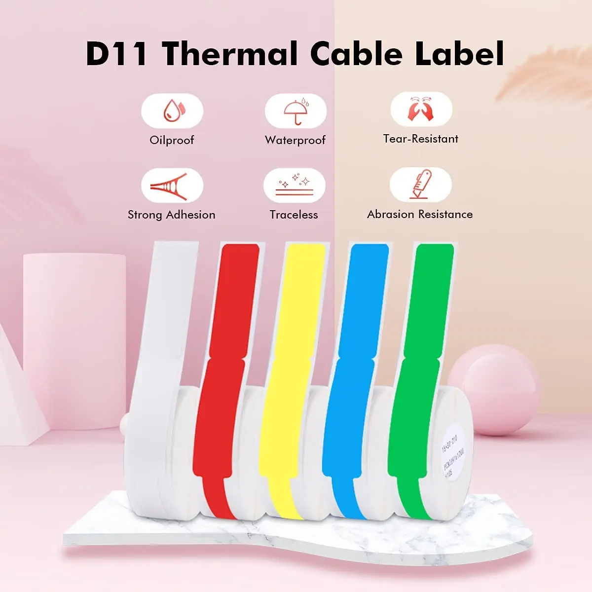 NIIMBOT D110 D101 D11 Cable Label Maker Tape Self-Adhesive Sticker Paper Outdoor Waterproof 1 Roll of 65 Pcs Wire Cord Labels