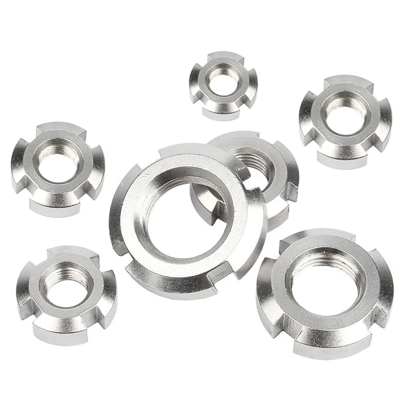Edelstahl 304, A2-70, GB812, M10 ~ M60, geschlitzte Rundmutter, Rundmutter, vier Schlitzmuttern, runde Präzisions-Sicherungsmutter