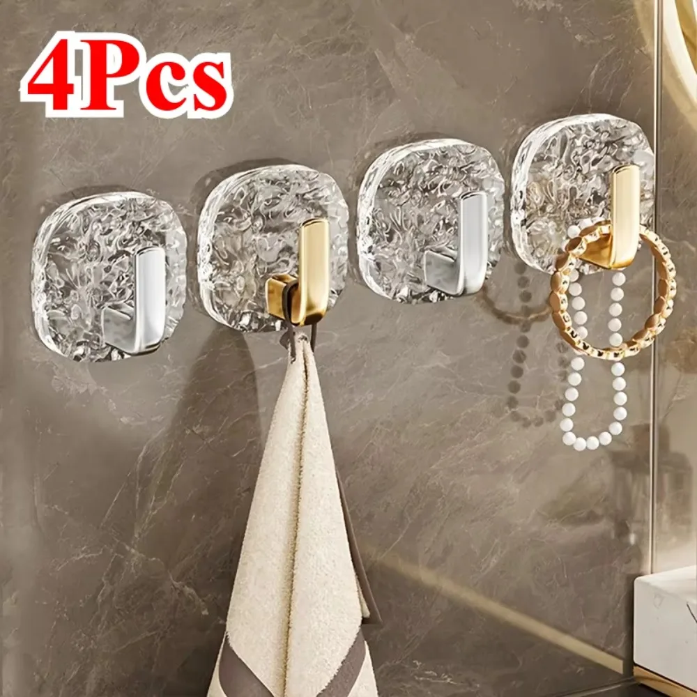 4Pcs Self-Adhesive Hooks Multi-Purpose Kitchen Bathroom Towel Holder Home Storage Racks Sticky Wall Hooks for Bathroom