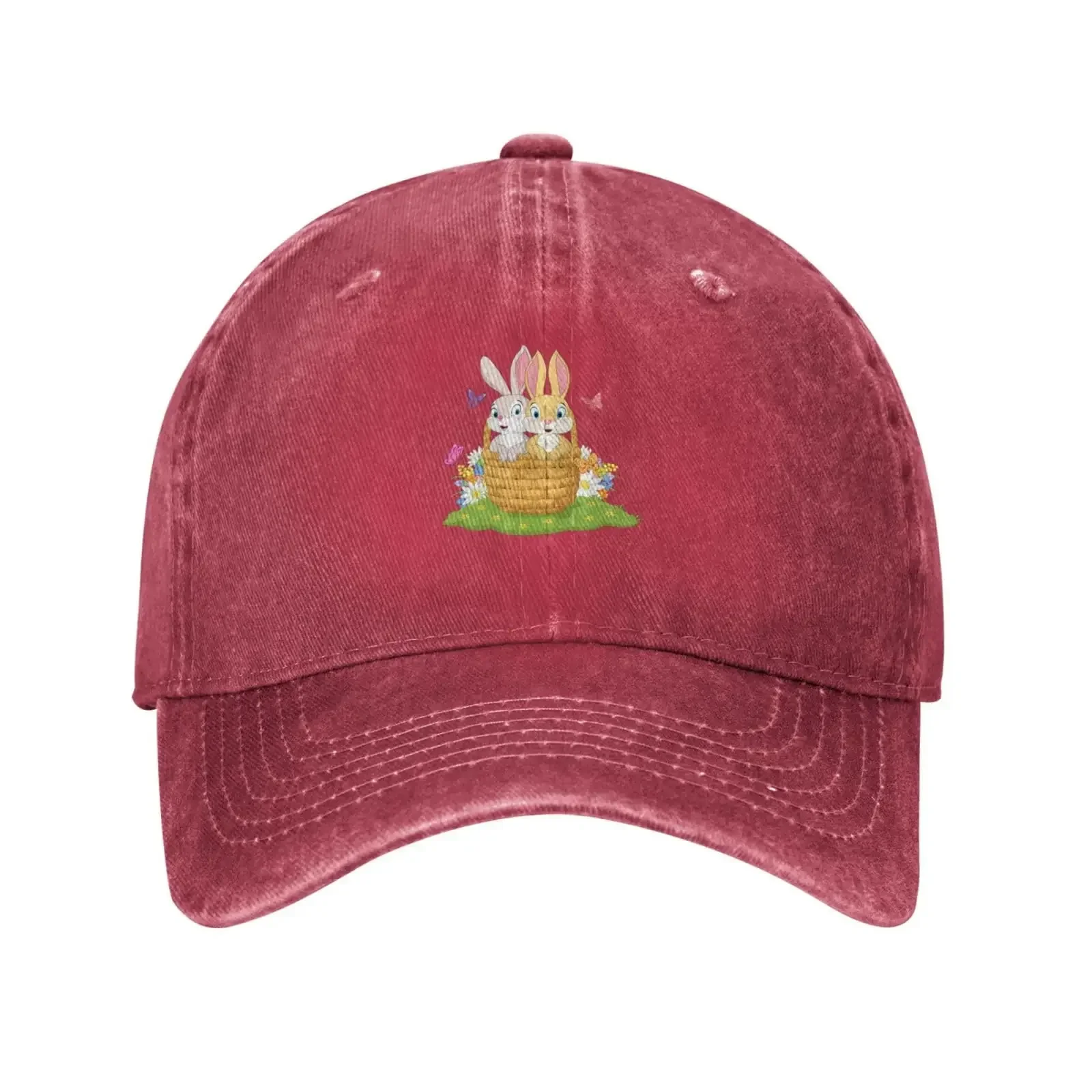 Couple Rabbit Cartoon in The Basket Baseball Cap for Men Women Vintage Trucker Hat  Hats Dad Hat