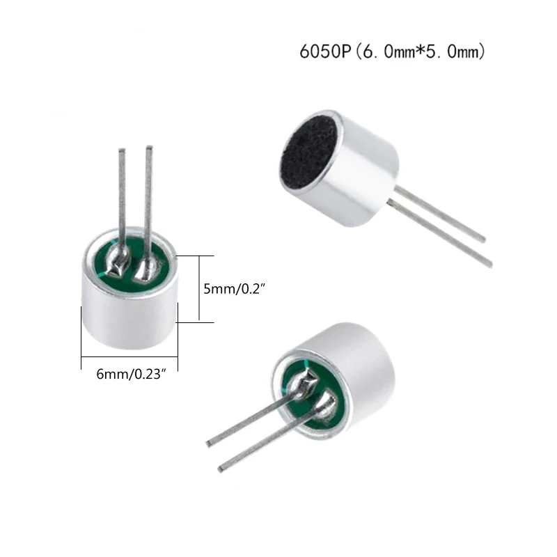 Microfone de eletreto com sensibilidade de captação de 2 pinos, 52db 6050, mini cápsula de microfone, microfone condensador de eletreto com 10 peças