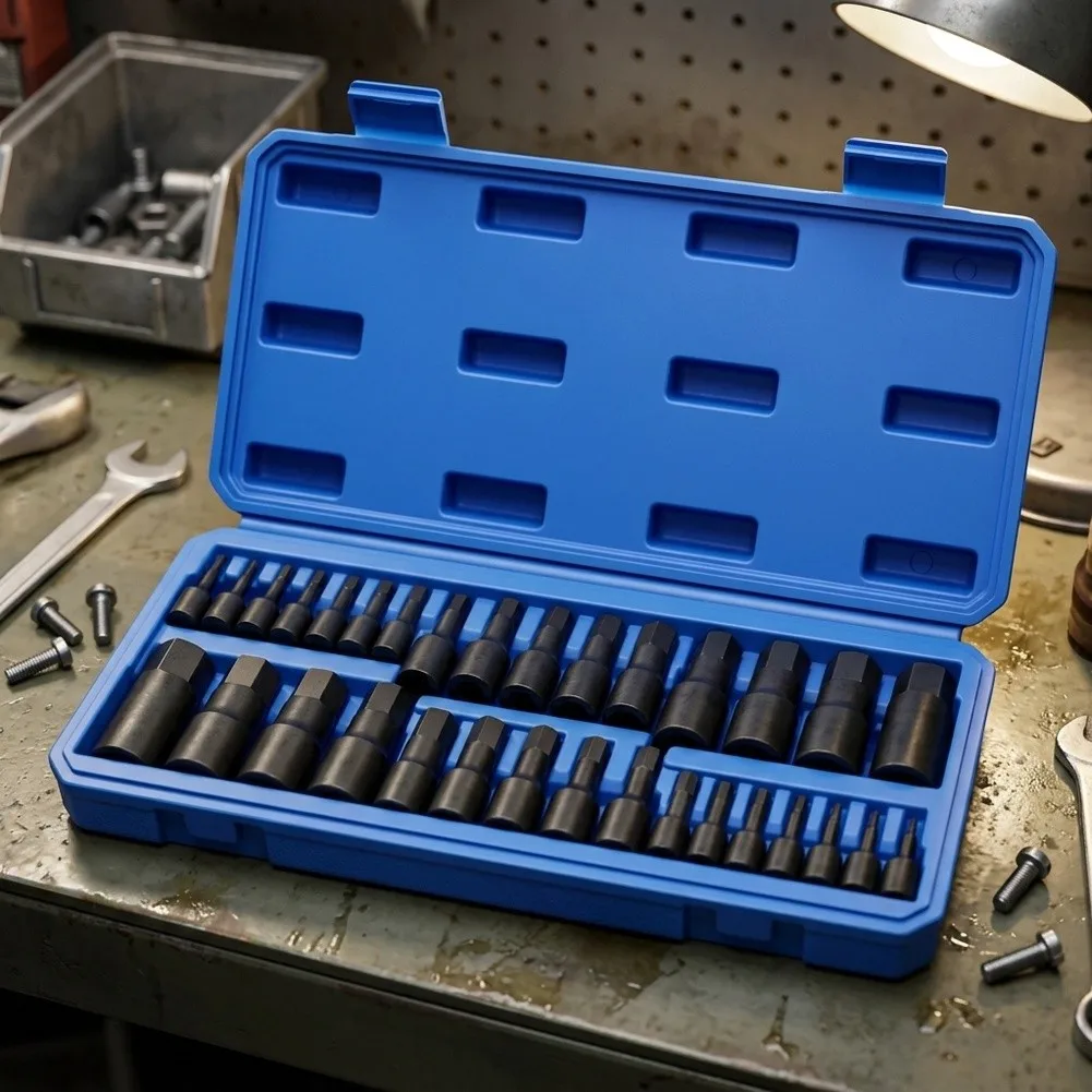 32-Piece Hex Wrench Collection with Socket Adapters and Extension Bars for Application in Home and Garage Settings