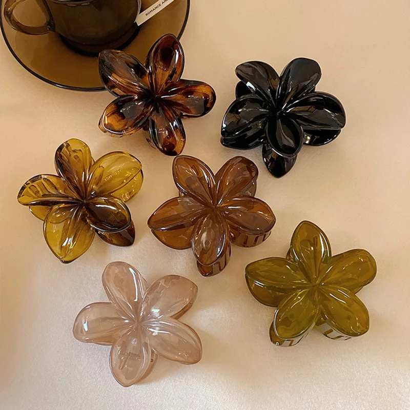 Women's Laser Mermaid Princess Flower Shaped 8cm Large-Size Brown Beige Lightweight Plastic Hair Clips Fashion Hair Accessories