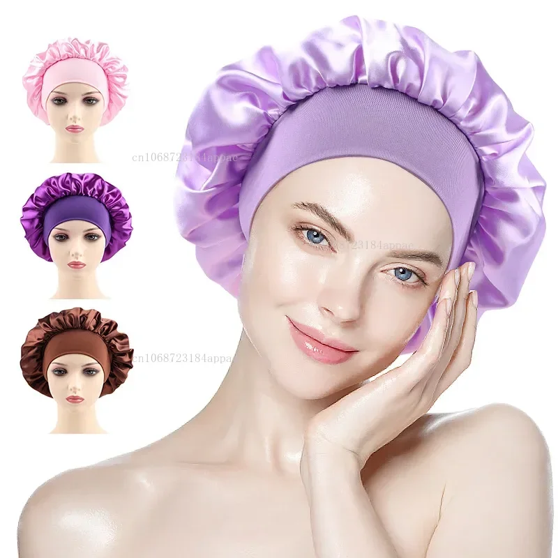 Bonnet de Nuit en Satin artificiel astique à Bords Larges pour Femme, Unisexe, Soins Capillaires