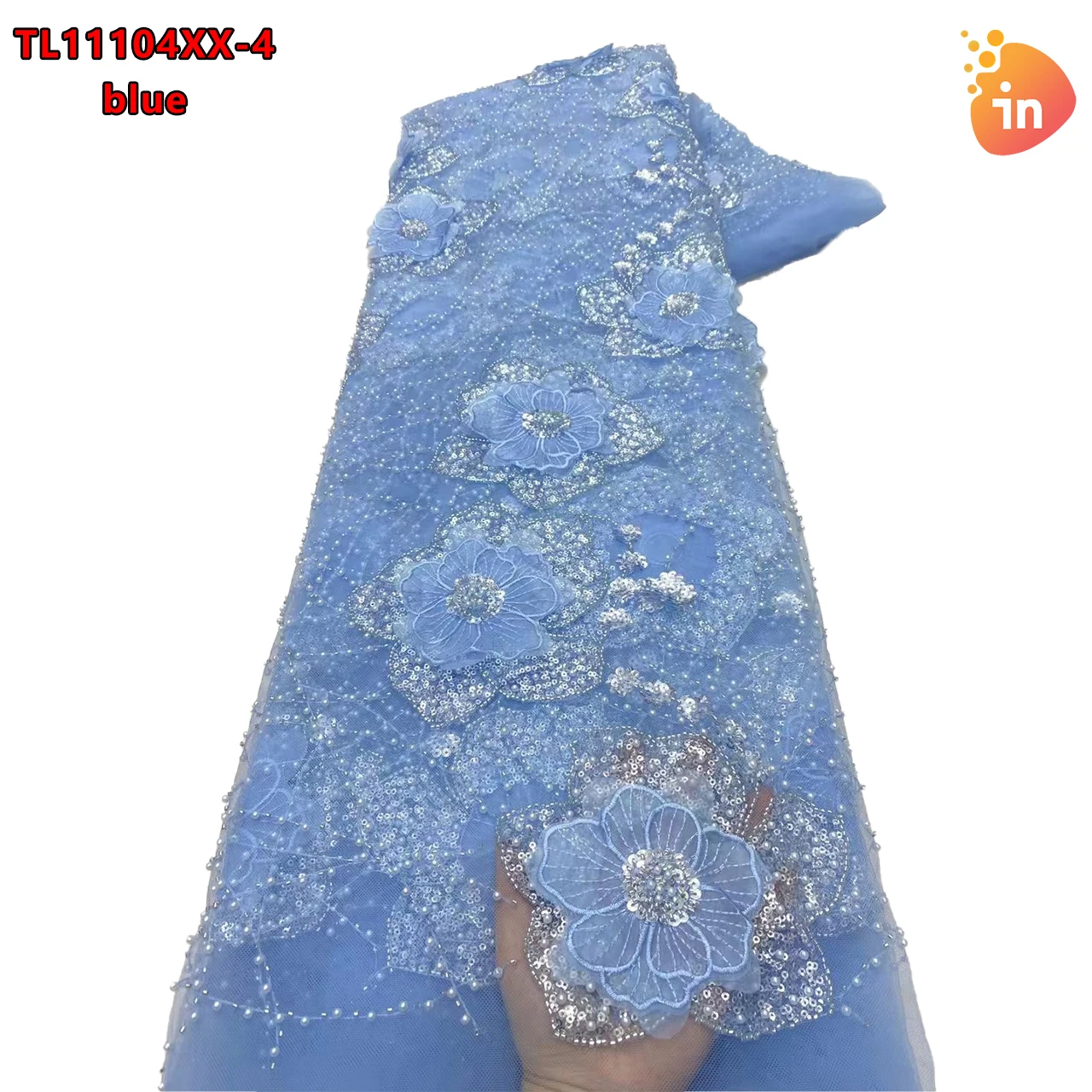 3D flower beaded sequin lace fabric for sale tela de encaje de flore heavy glitter sequin tulle lace fabric TL11104XX