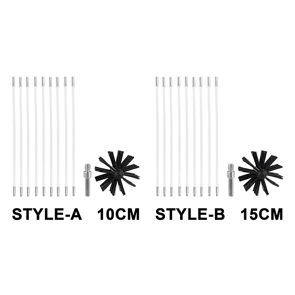 Kaminbürsten-Set mit Stangen mit langem Griff, flexible rotierende Kaminbürste, 100/150 mm Bürstenkopf, Kamin-Innenwand-Reinigungswerkzeuge