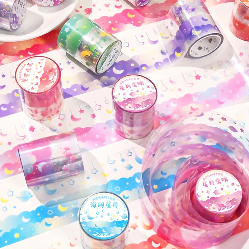 Dream Cloud Tape Bilateral Hand Account Landscape Lace Tape Border Decorative Sticker  Sticker Wave Washi Tape