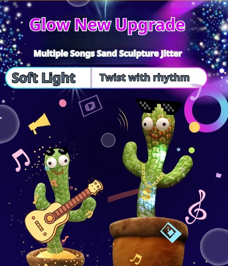 Can dance, sing, learn to speak, funny cactus home decor, intelligent, cute, interactive learning, music, children's toys