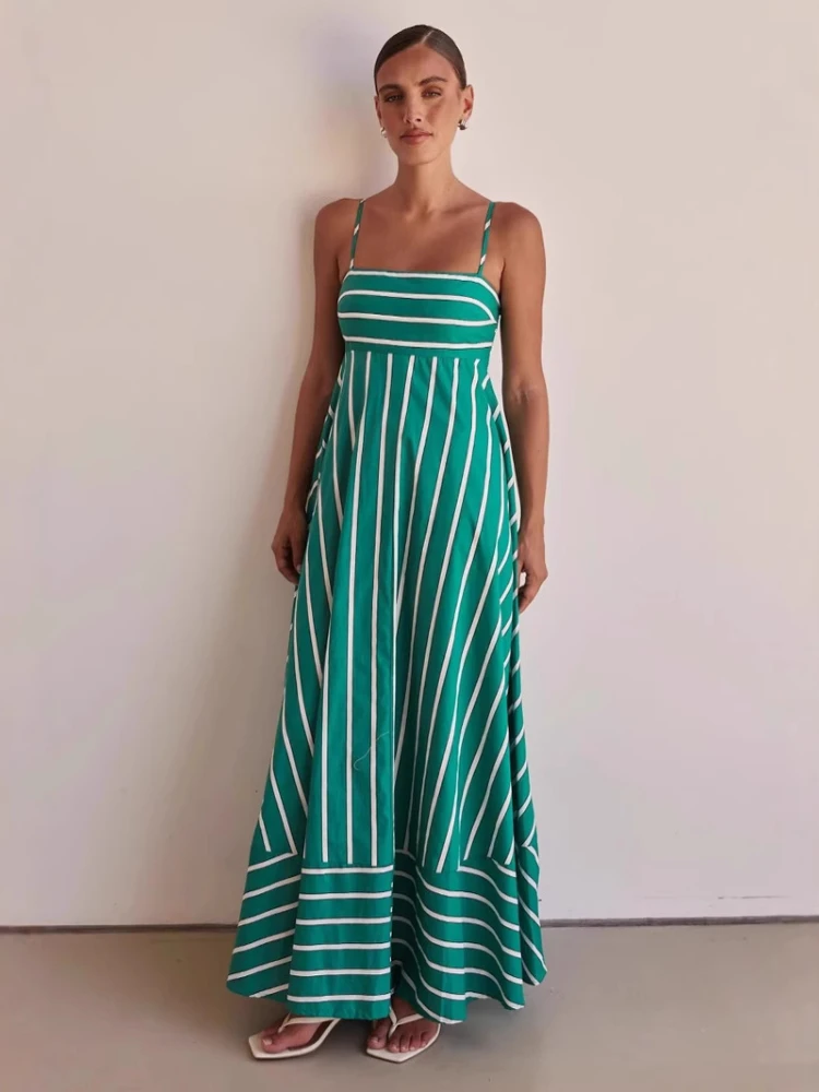 

2025 Summer New Women's Commuting Style Elegant Temperament Dress Casual Suspender Backless A-line Long Skirt
