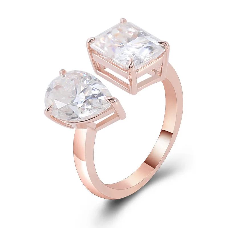 Provence 10k14k  Rose Gold Moissanite Toi et Moi Ring With Pear cut and Radiant cut For Women Party Wedding Anniversary Gift