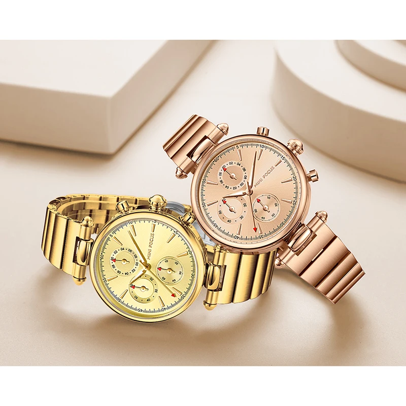 Mini Focus MF0494L Classic Ladies Wristwatch Waterproof Luminous Hands Stainless Steel Band Luxury Women Quartz Watch
