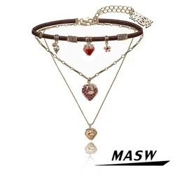MASW Original Design Senior Sense Pretty Red Strawberry PU Choker Necklace For Women Girl Gift Fashion Jewelry Popular 2024 New