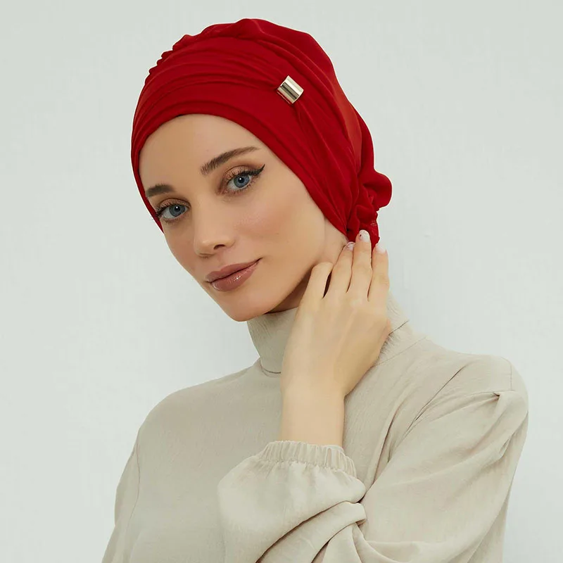 Plain Muslim Instant Turban Hat Inner Hijabs Caps Women Islamic Bandana Bonnet India Hats Female Headwrap Turbante Mujer Flower