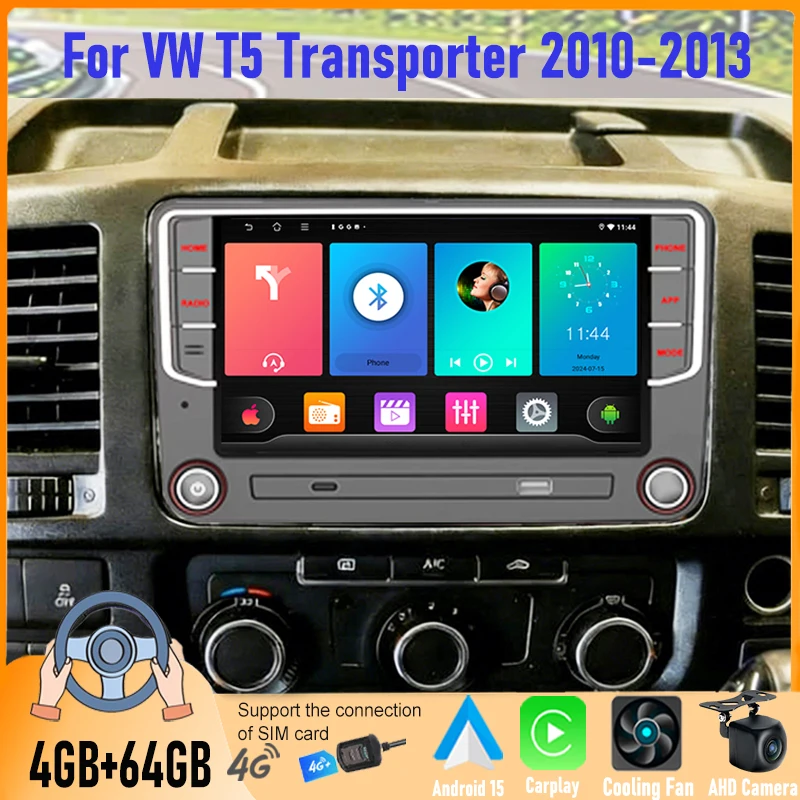 

GPS 7" For VW T5 Transporter 2010-2013 Car Radio Stereo Wireles CarPlay Android Auto WIFI BT Intelligent System Head Unit 4-64GB