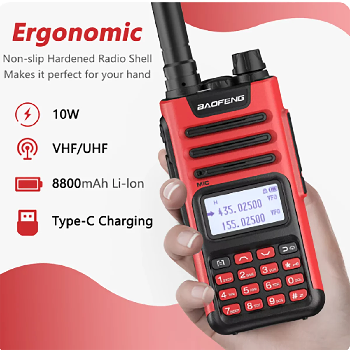 BAOFENG Walkie Talkie UV-13 Pro V2 High Power Type-C Charger VHF UHF Waterproof Upgrade of UV-5R Two Way Radio