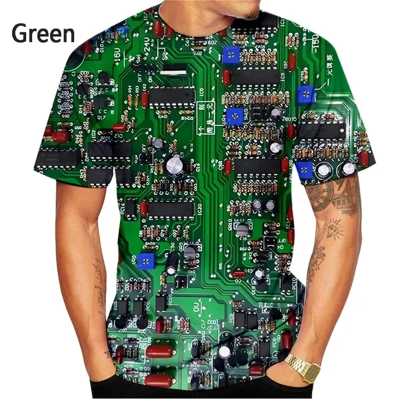 New Fashion Circuit Board 3d Printed T-shirt Electronic Chip T-shirt Men Ladies Summer Casual Short Sleeve Streetwear Tshirt Top