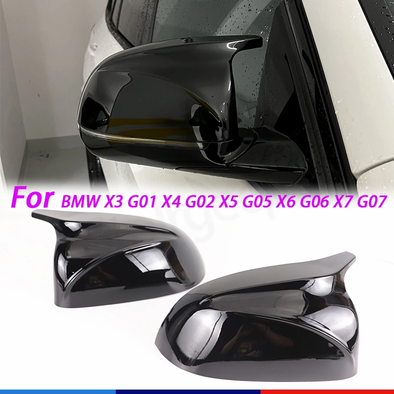 Black Rear Side View Mirror Covers Shell Replacement For BMW X3 G01 X4 G02 X5 G05 X6 G06 X7 G07 G08 iX3 2018 2019-2023 M style