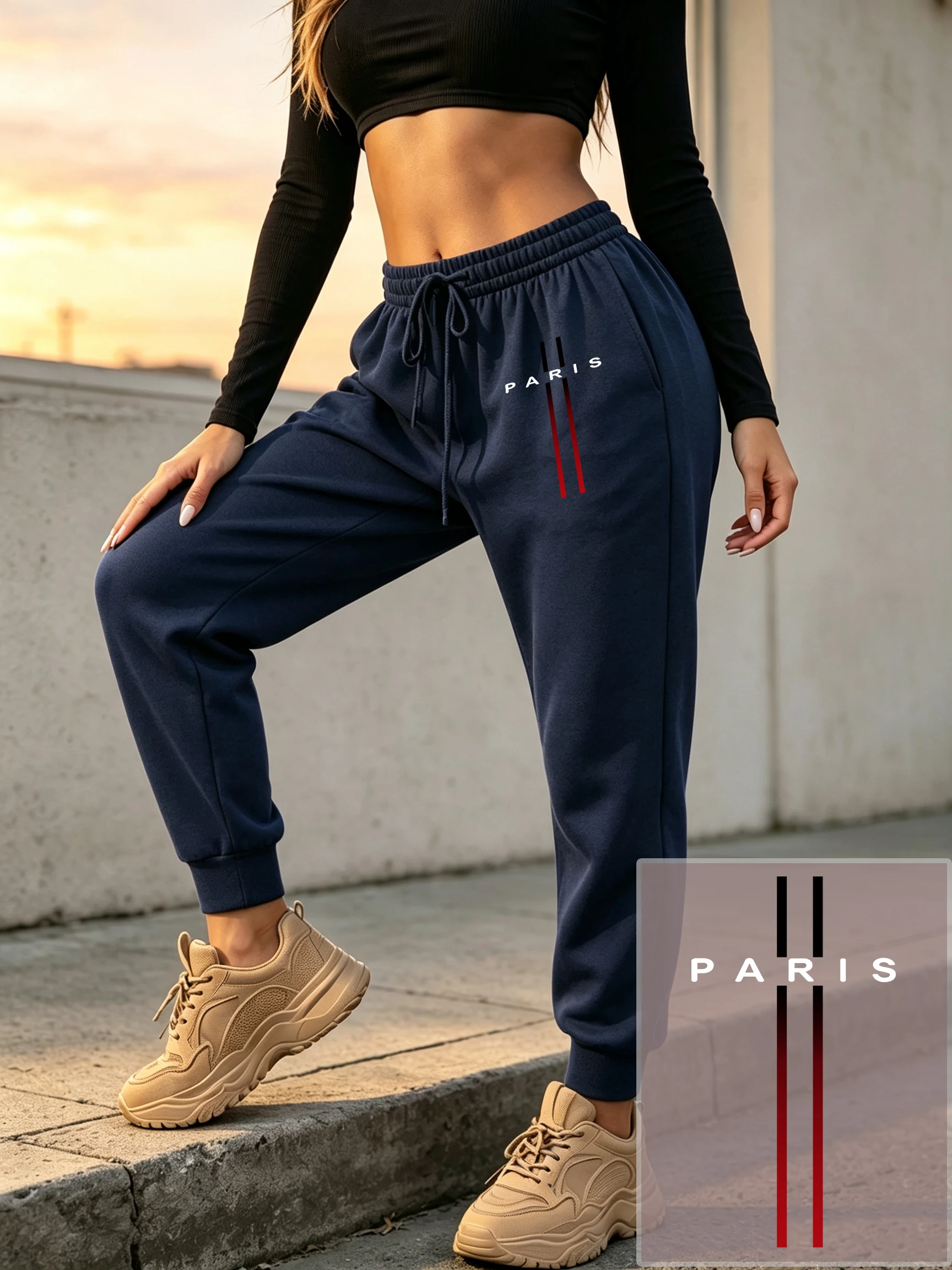 Personalized Paris Letter Print Women'S Sweatpants All-Match Y2K Trousers Fleece Autumn Jogging Pant Casual Korean Streetwear