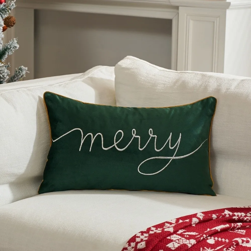High Quality Merry Christmas Embroidered Throw Pillowcase Soft Simple Pillow Cover Cushion Case For Home Decor