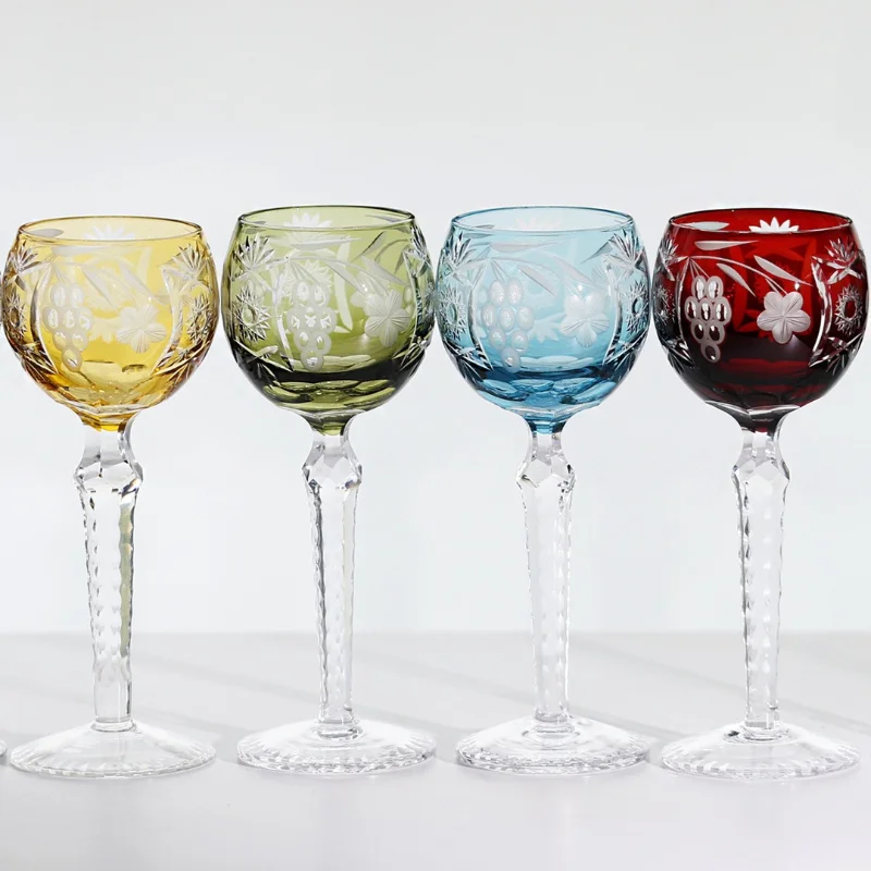 Vintage Champagne Glasses Creative Hand-carved Pattern Glasses Crystal High-heel Glass Celebration Souvenir Tabletop Glassware