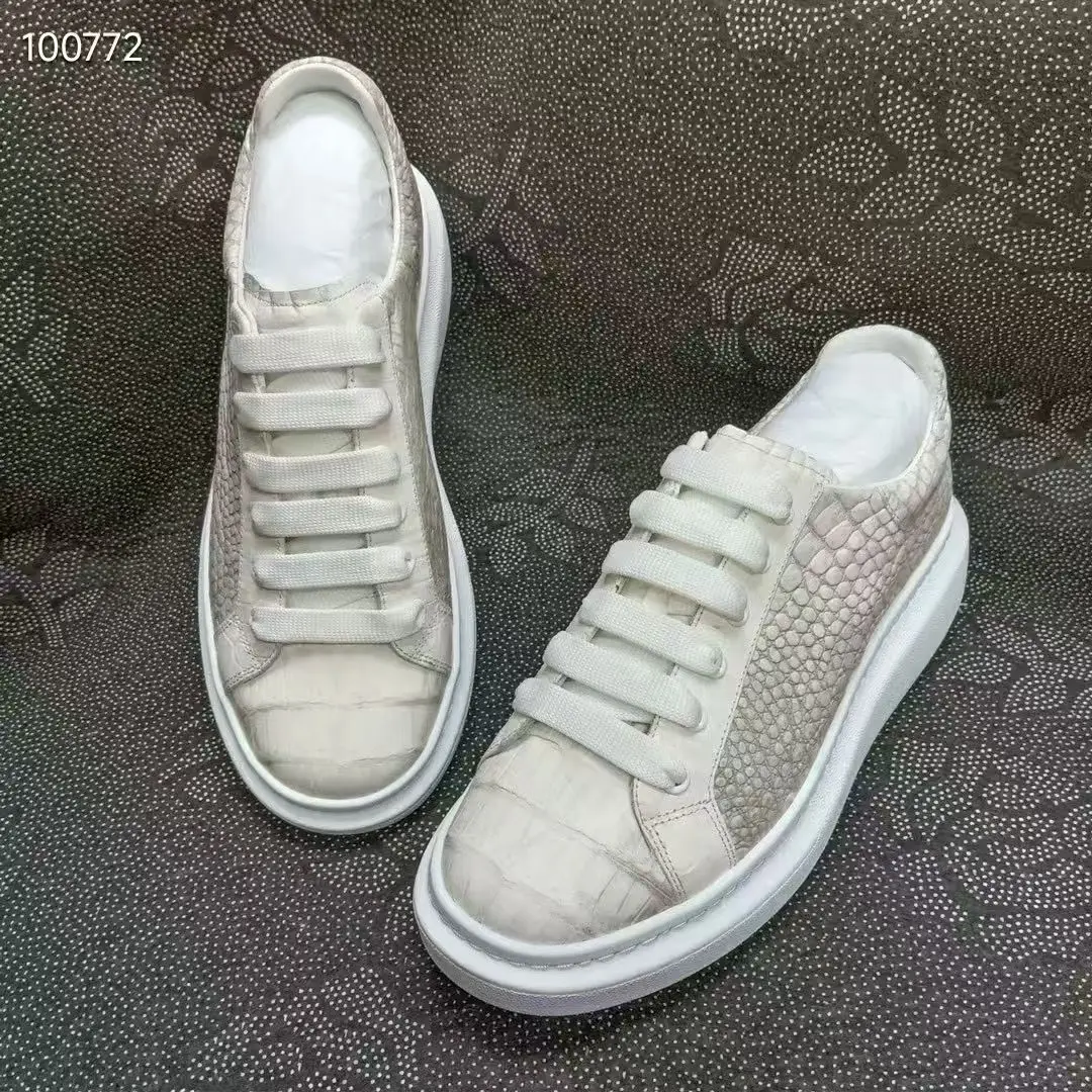 Himalaya White Color Genuine Crocodile Skin Men Shoe with Cow Skin Lining Fashion Alligator Leather Men Derbies Shoe Sneaker