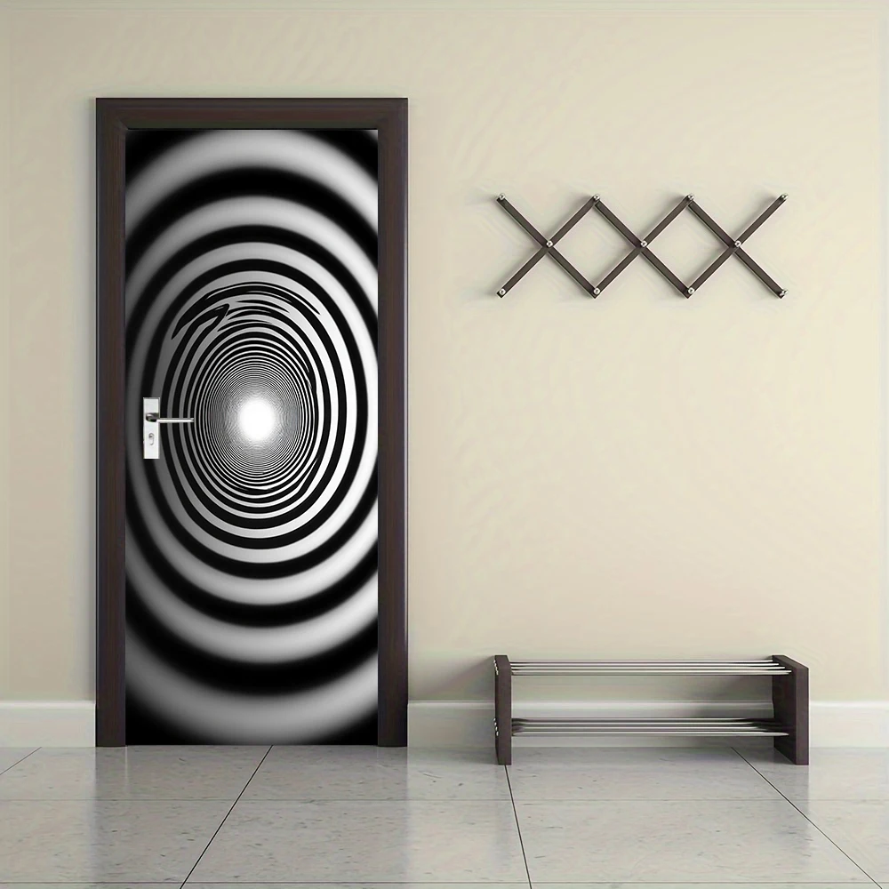 قطعة واحدة من ملصق الباب المزخرف بنمط حلزوني أبيض وأسود، مناسب لغرفة المعيشة وغرفة النوم والمكتب وديكور جدار المتجر #3