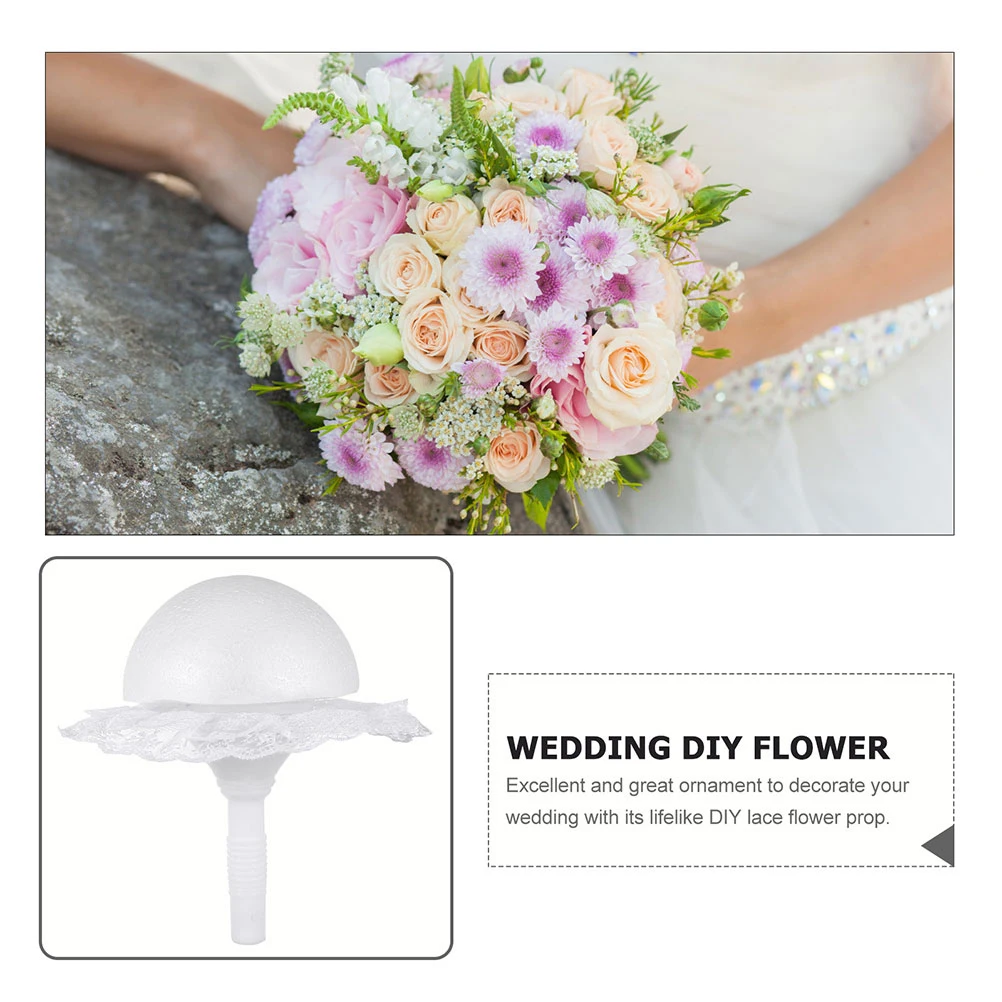 

10 Hemispherical Foam Supports 10cm White Lace Hand Flower Holder Wedding Bridal Shower Engagement Parties Floral