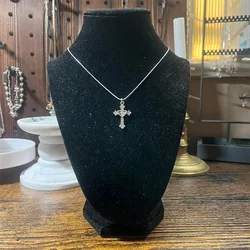 Handmade y2k silvery plated snake cord necklace with mini rhinestone cross pendant