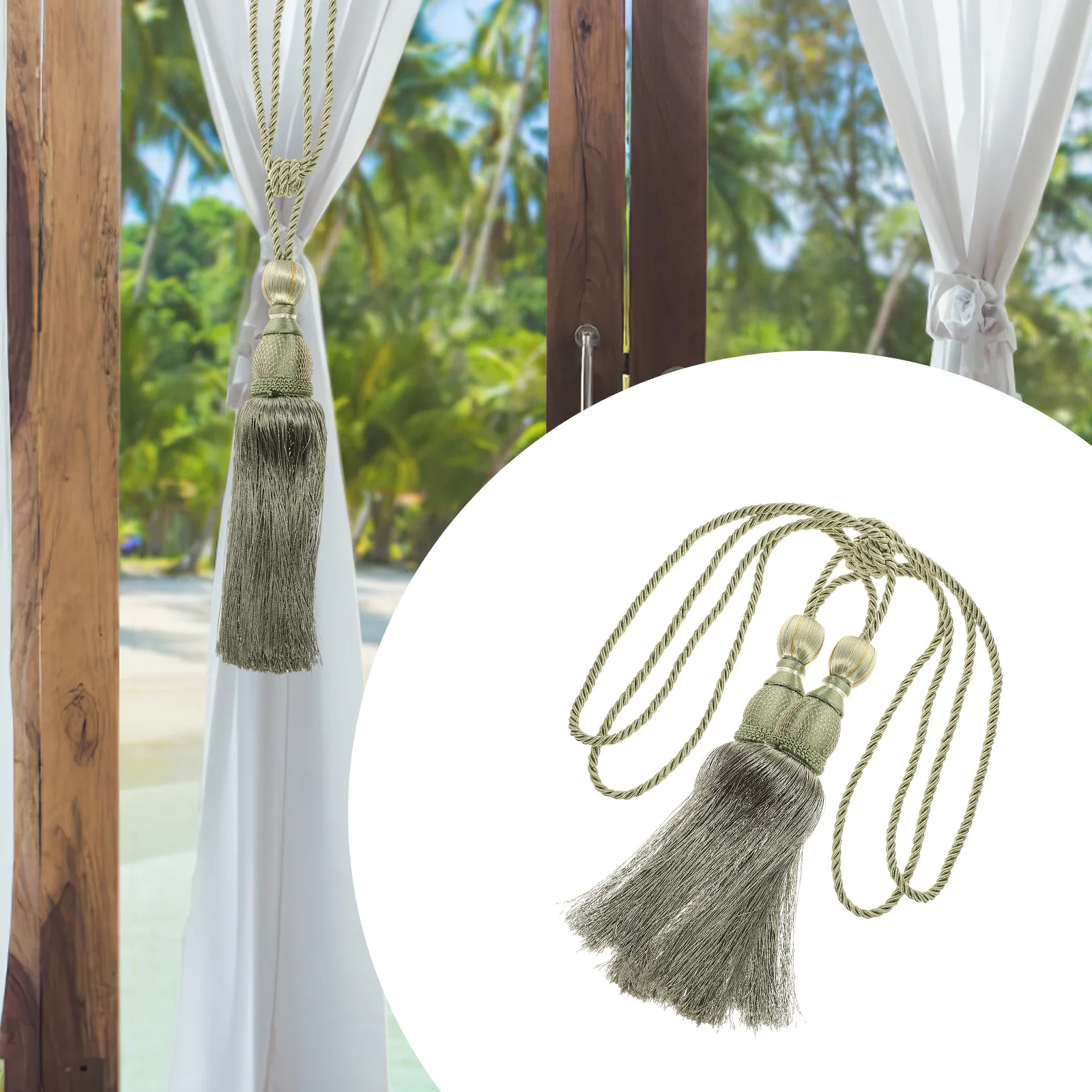 

2pcs Tassel Hanging Ball Curtain Accessories Polyester Strap For Living Room Army Green Single Ball Buckle Decor