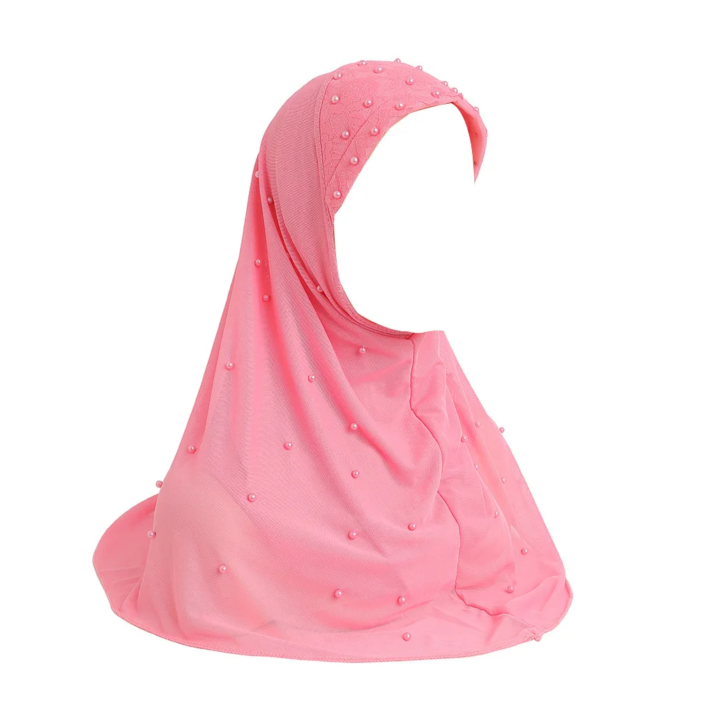 One piece Casual Muslim Women's Girls Hijabs Double-layer Mesh Beaded Arabic Headscarf Fashion Hat