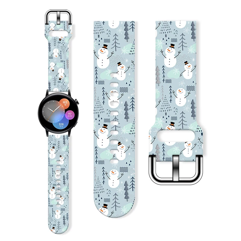 

20mm 22mm Christmas Printed Strap for Samsung Galaxy 7/6/5 40mm 44mm Band Replaceable Bracelet for Xiaomi Amazfit Watchband
