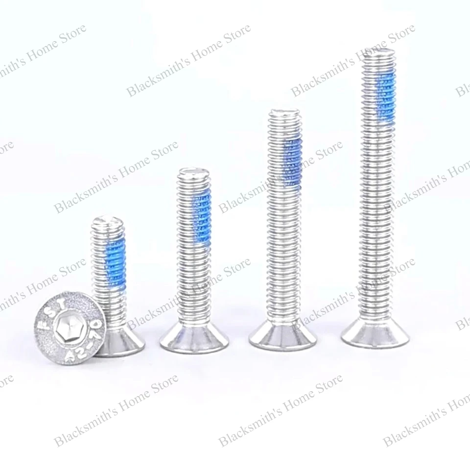 304 Stainless Steel Countersunk Socket Head Locking Screws with Blue Patch, M1.6 M2 M2.5 M3 M4 M5 M6 M8 M10 M12